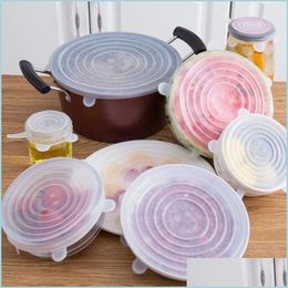 Autre Cuisine Salle À Manger Bar Cuisine 6-Pack Réutilisable Stretch Bocal Couvercle Réfrigérateur Micro-ondes Joint De Qualité Alimentaire Sile Cling Er Drop Delivery Dhrz9