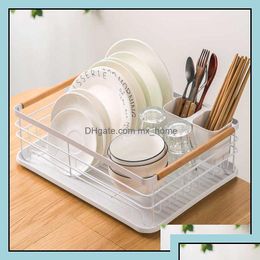 Otra cocina Comedor Bar Cocina Hogar Jardín Hierro Plato Secado Rack Vajilla Escurridor Cesta de almacenamiento Estante Tenedores Tazón Plato Platos DHZJW