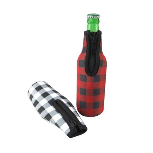 Autres Cuisine Bar à manger Néoprène Chèque de Noël Bouteille Refroidisseur Gros Blanks Buffalo Plaid Wrap Bière Ers Cadeau Lx01133 Dhdj3