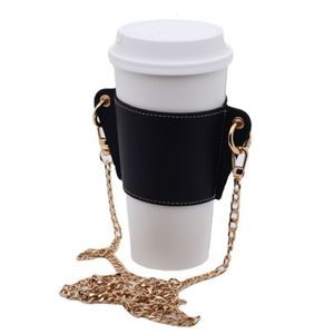 Andere keuken eetbalk draagbare pu lederen melk thee bekerhouder diy glazen beker afneembare ketting koffie fles Beschermende kast buitenverpakkingskoffer 221124