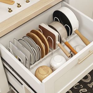 Autre organisation de rangement de cuisine, casseroles extensibles, organisateur de casseroles et armoire avec 4/7 compartiments réglables Rac 221205