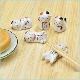 Andere keukenopslagorganisatie Lucky Cat Chopstick Rest Japanse keramische houder el opslag restaurant bureaublad decoratief supply dhpyl