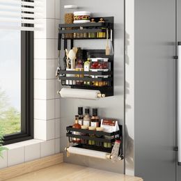 Andere keukenopslagorganisatie koelkast magnetische kruidenrek opvouwbare zijorganisator plank met houten houder zwart/groen 221205