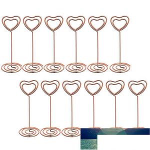 Overige keukengereedschappen 12 stuks Rose Gold Heart Shape Po-houder Stands Tafelnummerhouders Plaatskaart Papier Menuclips Voor S Drop Delivery Otqdu