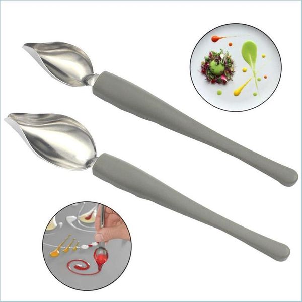 Otras herramientas de cocina Chef Decoración Lápiz Accesorios antideslizantes D Herramientas Acero inoxidable Portátil Mini Salsa Pintura Cuchara de café Ki Dhqes