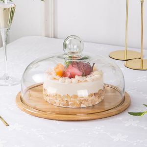 Andere keukengereedschap Creatieve transparant glazen voedselbedekkingen cake met houten bak dessert stofdichte beschermingsdia 242629cm 230201
