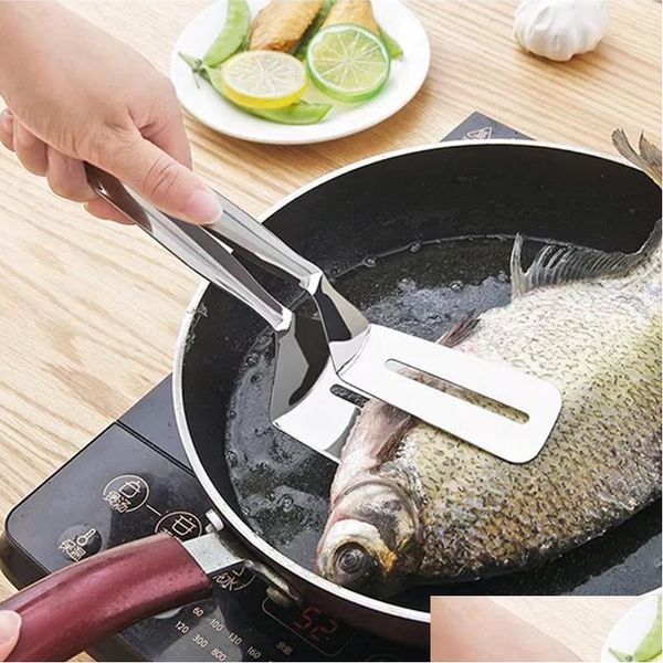 Otras herramientas de cocina Hogar Clip de filete de acero inoxidable Freír Pescado frito Pala Pizza Barbacoa Asar a la parrilla Pinza de cocina Lx4917 Dhhoj