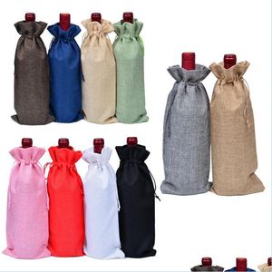 Autres outils de cuisine Bouteille de vin en jute ER Sacs rouges Cadeau Pochette de champagne Sac d'emballage en toile de jute Décoration de fête de mariage Cothes Drop Deliv Dhi6H