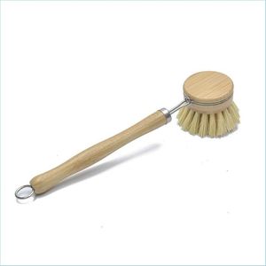 Autres outils de cuisine Cuisine Bambou Sisal Brosses à vaisselle Outils en bois à long manche Lave-vaisselle pour plats Pot Pans Drop Deliver Dh2Zs