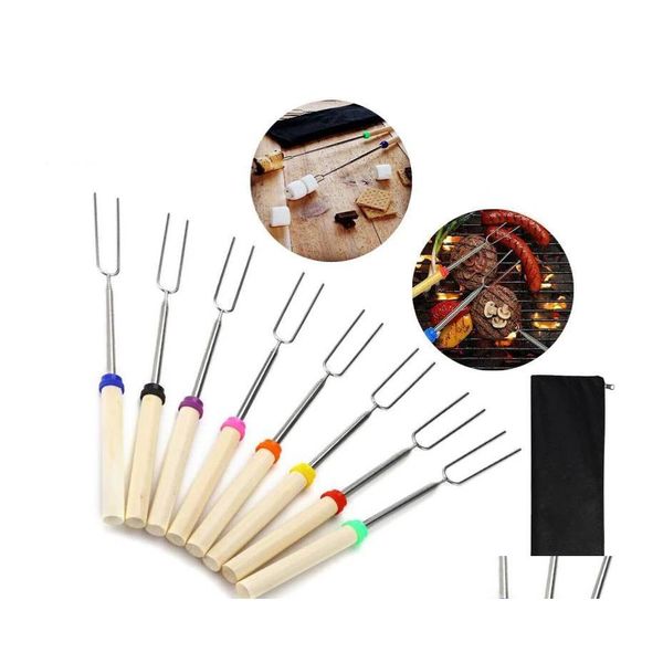 Autres ustensiles de cuisine Outils de cuisine 32 Bbq Fourchette En Acier Inoxydable Guimauve Grill Bâton Télescopique Smores Brochettes Chiens Pique-Nique Cam Inve Dh6Pd