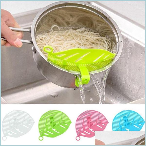 Otras herramientas de cocina Forma de hoja Durable Limpio Arroz Lavado Tamiz Frijoles Guisantes Limpieza Gadget Clips de cocina Fruta Vegetal Herramienta Gota Deliv Dhlqu