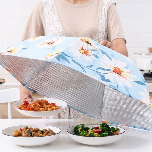 Autres ustensiles de cuisine Multi-fonction 70cm Couvercle d'isolation alimentaire Film d'aluminium pliable Anti-poussière Restes Couvercle de légumes Parapluie de repas 230217