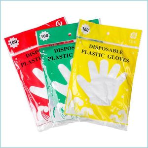 Autres outils de cuisine Gant jetable en plastique Gants transparents imperméables de qualité alimentaire Home Clean Colorf Emballage 100Pcs Voir Pic Kitche Dhwuy