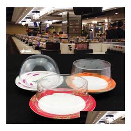 Autres outils de cuisine Couvercle en plastique pour outil à plat de sushi buffet Convoyeur Belt de gâteau transparent réutilisable Assiette à gâteau ER ER Restaurant Accessor DHGCN