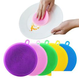 Autres outils de cuisine SILE Nettoyage Brosse de lavage à vaisselle Sponge MTI Fonction des couverts de légumes de fruits de fruits Brosses de cuisine Drop Livraison DH4SO