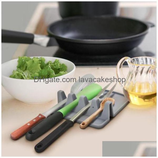 Autres ustensiles de cuisine Sile Rack Spoon Mat Couleur unie Femme Homme Stockage Pratique Stand d'accueil Fournitures Mti Fonction 4 2Aw K2 Drop D Dh8Vb