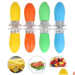 Autres outils de cuisine Supports d'épis de maïs en acier inoxydable avec poignée Sile et outil de propagation de beurre pratique Bbq Viande Fourchettes à fruits 2 Pc Dh9Un