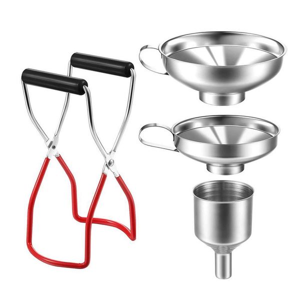 Autres outils de cuisine Entonnoir en acier inoxydable Peut pinces de levage Set Trémies de mise en conserve Filtre Jar Lifter avec poignée Mason Glass 230201