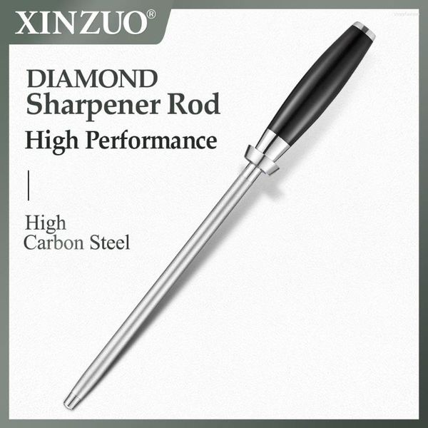 Otros accesorios para cuchillos XINZUO Design Diamond Sharpener Rod Acero de alto carbono con mango negro G10