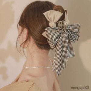 Otro Corea Retro Houndstooth Ribbon Grab Clip Moda para mujer Bow Headwear Niñas Accesorios para el cabello Clips 2022 Nuevo R230608