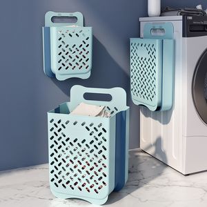 Other Laundry Products Folding Bathroom Laundry Basket Wall-mounted Dirty Clothes Storage Basket Household Laundry Bag Laundry Bathroom Organizer 230410