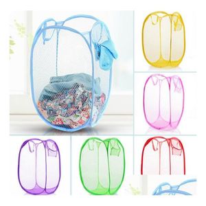 Andere wasproducten Mesh stof Opvouwbaar Pop-up Vuile kleren Wasmand Mand Tas Bin Mand-opbergzakken Sn3293 Drop Deliv Dho6F