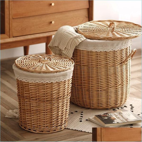 Autres produits de lessive Autres produits de lessive Panier sale en osier Panier Cadre Boîte de rangement Pot Shop Tissage Vêtements T200224 340 S2 D Dhbgq