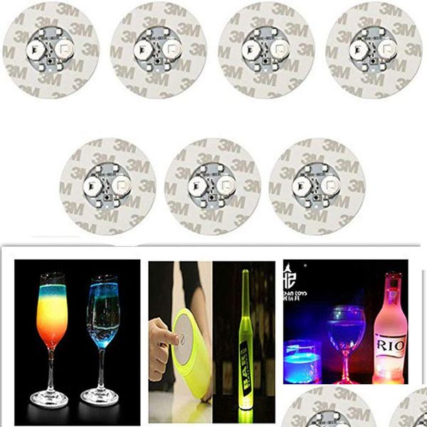 Otra botella de iluminación LED Pegatinas Posavasos Luces 4LED Decoración Luz 6 cm Bebida de cerveza redonda para fiesta Bar Club Jarrón Copa de vino Gota DH2JM