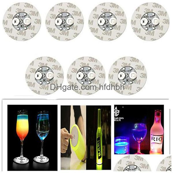 Otra iluminación LED Pegatinas de botellas Posavasos Luces 4LED Decoración Luz 6 cm Bebida de cerveza redonda para fiesta Bar Club Florero Copa de vino Dr Dhaup