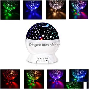 Autres éclairages LED Highlight 2.5W Projecteur Night Light Sky Stars Moon Projection Lights Couleur Rotation Enfants Lampe Cadeau d'anniversaire Drop Dhvjp