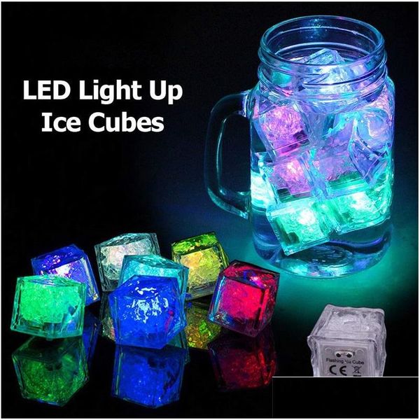 Otra iluminación LED Cubos de hielo DIY Colorf Mini luces de fiesta Cubo de cristal Luz activada por agua Resplandor Luz Beber vino Gota Entrega H Dhvwy