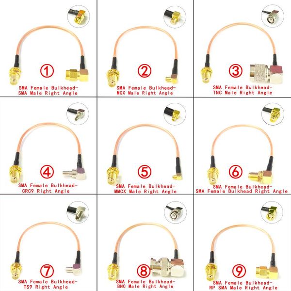 Autres accessoires d'éclairage Interrupteur à écrou femelle SMA N TNC BNC MCX MMCX TS9 CRC9 Câble de queue de cochon à angle droit RG316 pour WIFI sans fil 3G 4G Mo