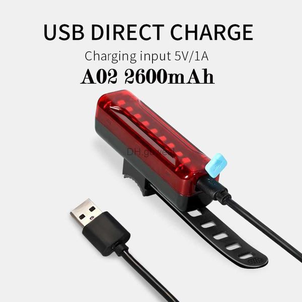 Otros accesorios de iluminación Alto brillo 100 horas Luz trasera de bicicleta Lámpara trasera de bicicleta USB 18650 MTB Luz trasera trasera LED rojo Ciclismo Accesorios de conducción nocturna YQ240205