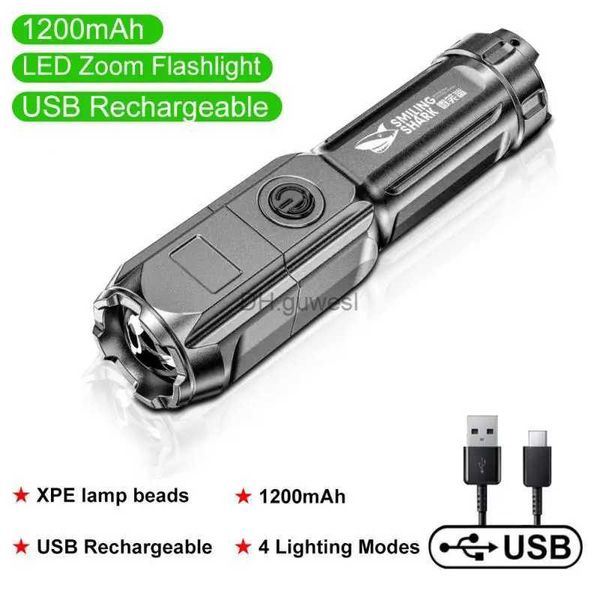 Otros accesorios de iluminación Linterna LED USB Luces fuertes Zoom Lámpara de antorcha impermeable Lámpara de antorcha luminosa brillante para exteriores YQ240205