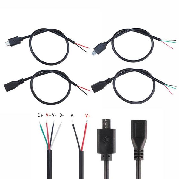 Otros accesorios de iluminación Micro USB 2.0 A Hembra Macho Jack Cable de conector de carga 4 pines 2 cables Cable de carga de datos DIY para Android Interfac