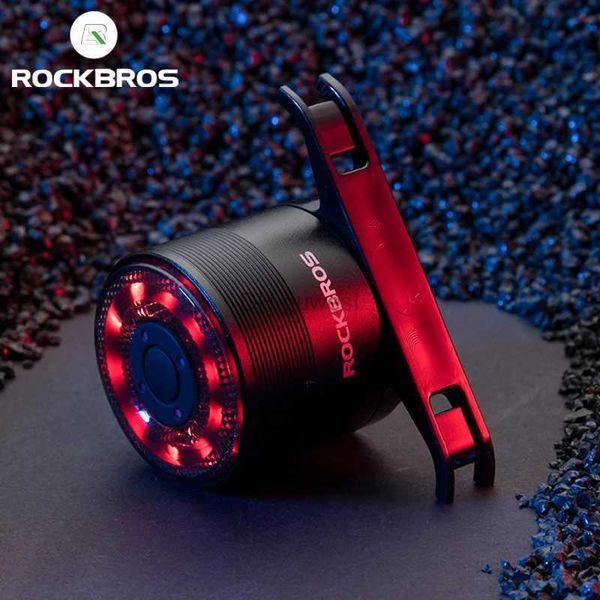 Otros accesorios de iluminación ROCKBROS Luz trasera de bicicleta 5 modos de luz Lámpara colorida Luz trasera de bicicleta Aluminio MTB Carretera Sillín Tija de sillín Ciclismo Luz trasera YQ240205