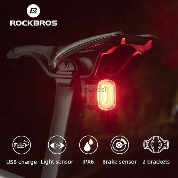 Otros accesorios de iluminación ROCKBROS Bike Luz trasera Smart Auto Brake Sensing USB Ciclismo IPX6 LED Luz trasera MTB Road Recargable Bicicleta YQ240205