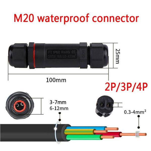 Otros accesorios de iluminación Conector a prueba de agua Tipo I M20 2/3/4 Pin Adaptador de terminal eléctrico Tornillo de alambre Conexión para exteriores con luz LEDOtros