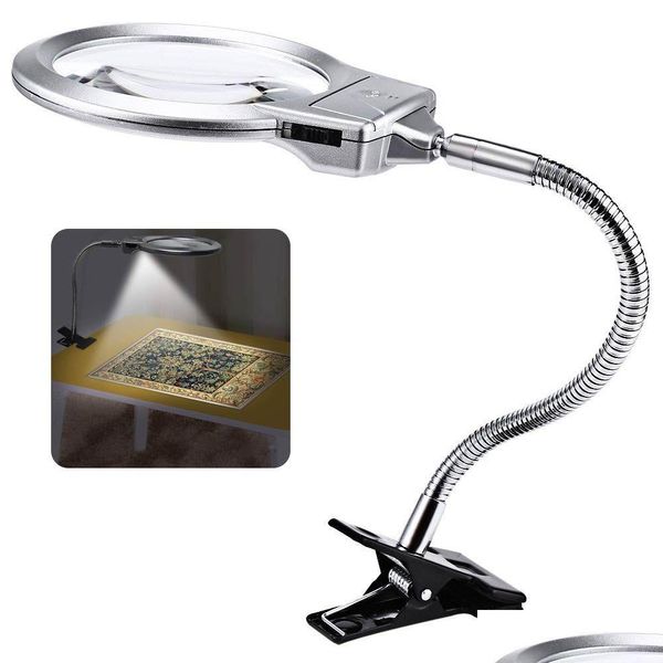 Autres lumières Éclairage Brelong LED Lumières avec loupe pour peinture diamant 4X et 6X Clips Flexible Neck Drop Livraison Ligh DH2Z7