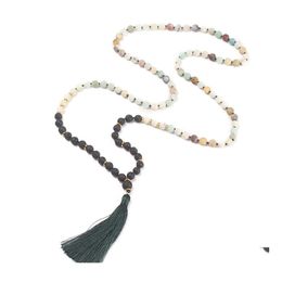 Autres Longs Mat Amazonite Pierre Collier Wrap Bracelets Avec Gland Pendentif Femmes Hommes Bijoux Faits À La Main Pour Yoga Bouddhiste Méditation Dhyeo