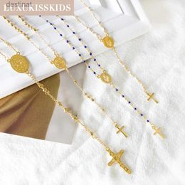 Autres LUXUKISSKIDS Chapelet Perles Christianisme Colliers Jésus Longues Chaînes Pour Femme/Homme Croix Pendentifs Acier Bijoux Chrétiens PrièreL242313