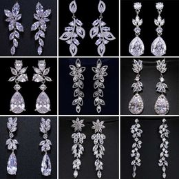 Andere Lxoen Luxury Flower Leaf Zirconia Vrouwen Verklaring Lang drop Earring Wedding Party Bridal Dubai Sieraden Gift Pendientes Mujer 240419