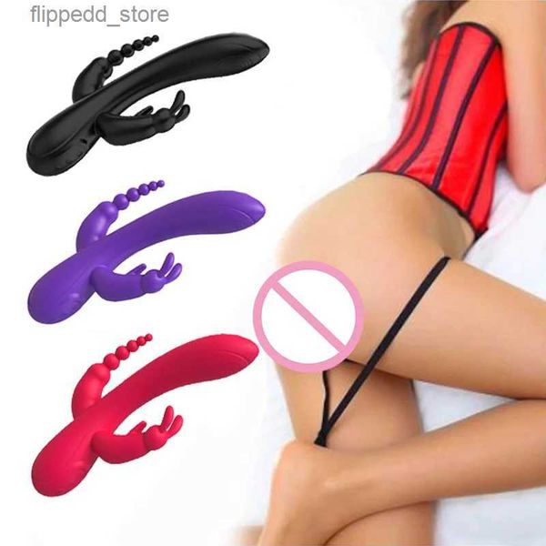 Autres articles de massage 3 en 1 Vibromasseur USB Lapin G-Spot pour femmes Gode anal Vibrant Clitoris Vagin Masseur Masturbation féminine Adultes 18 Sex Toys Q231104