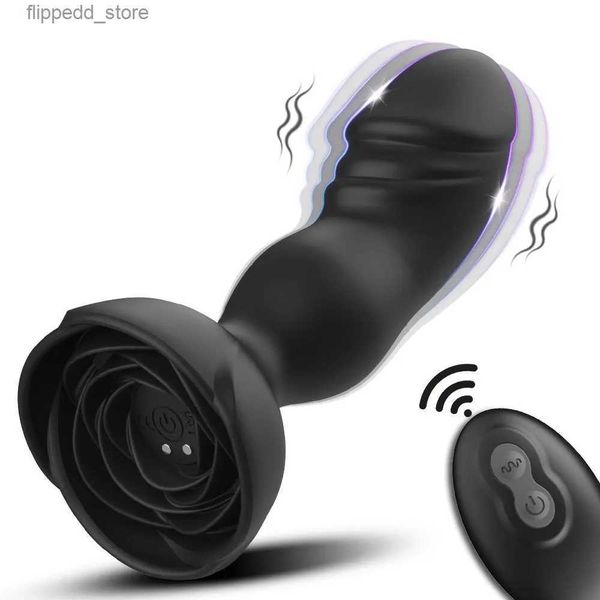 Andere massageartikelen Producten voor volwassenen Afstandsbediening Rose Zachte siliconen Anale plug aan de achterkant Vrouwelijke vibrerende masturbator Speelgoed Vaginale G-spotstimulator Q231104