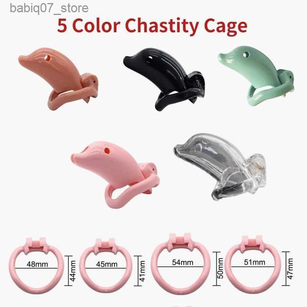 Autres articles de massage Cage de coq de dispositif de chasteté masculine de dauphin mignon avec 4 anneaux de taille en laiton serrure cage de coq jouet sexuel Q240329