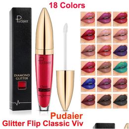 Autres articles de massage Pudaier Coupe antiadhésive Brillant à lèvres Pearlite Glitter Rouge à lèvres 18 Couleur Classique Vivid Diamond Goutte de liquide imperméable à l'eau DHFIH