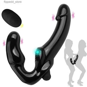 Andere massageartikelen Strapless Strap-on Dildo Vibrator Strapon Afstandsbediening 10 snelheden Dubbele kop vibrator voor vrouwen Speeltjes voor volwassenen Q231104