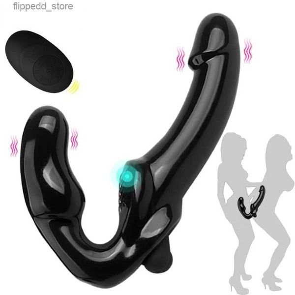 Otros artículos de masaje Strapon Strap-on Vibrador Strapon Control remoto 10 velocidades Vibrador de doble cabeza para mujeres Juguetes sexuales para adultos Q231104