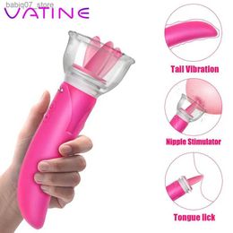 Andere massageartikelen VATINE Dubbelkoppige Clitoris G-spot vibrator tonglikkende pomp seksspeeltje vrouwelijke valse penis vibrator vaginale borstmassage Q240329