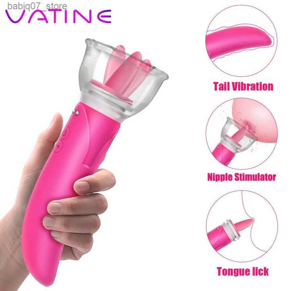 Otros artículos de masaje VATINE Clítoris de doble cabeza Vibrador de punto G Bomba para lamer lengua Juguete sexual Mujer Pene falso Vibrador Masaje vaginal de senos Q240329